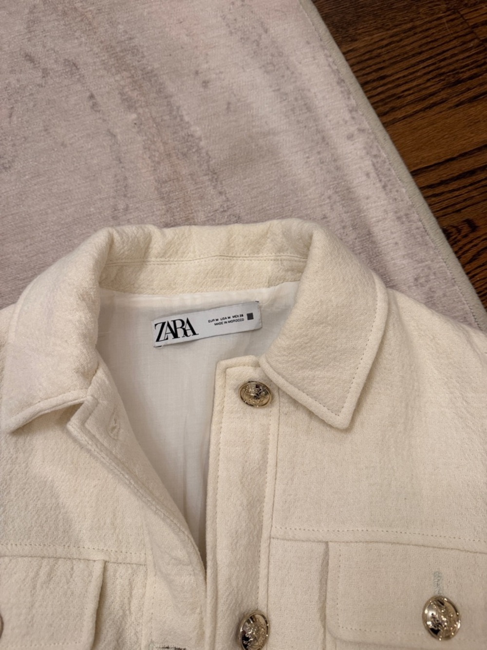 Zara Cream Textured Button-Front Jacket - Picture 2 of 3